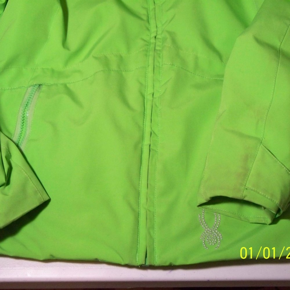 Girls Lime Green Spyder Ski Jacket Sz 14  BB1 - Picture 6 of 8